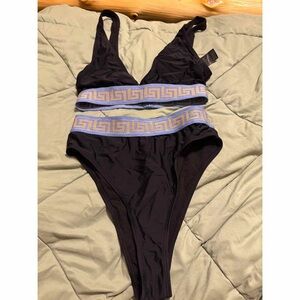 Boohoo Black One Piece with Gold Accents